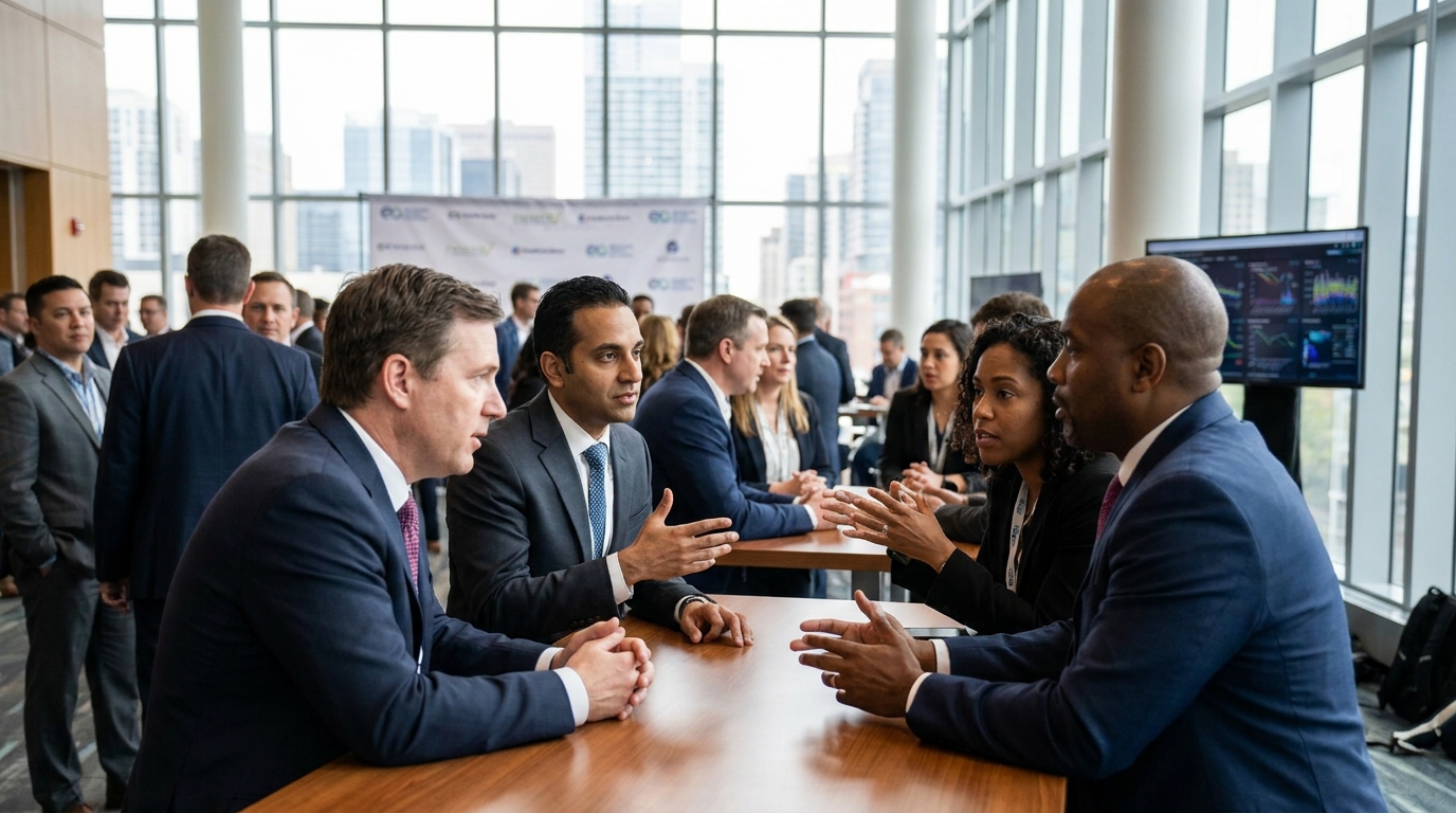 Photorealistic, high-resolution photograph, natural lighting, DSLR quality. documentary photography, candid moment, journalistic realism, natural ambient light. International diplomats discussing cybersecurity issues at a global summit.