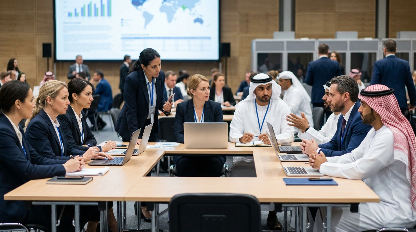Photorealistic, high-resolution photograph, natural lighting, DSLR quality. documentary photography, candid moment, journalistic realism, natural ambient light. A global forum on cybersecurity strategies with participants from various countries and sectors.