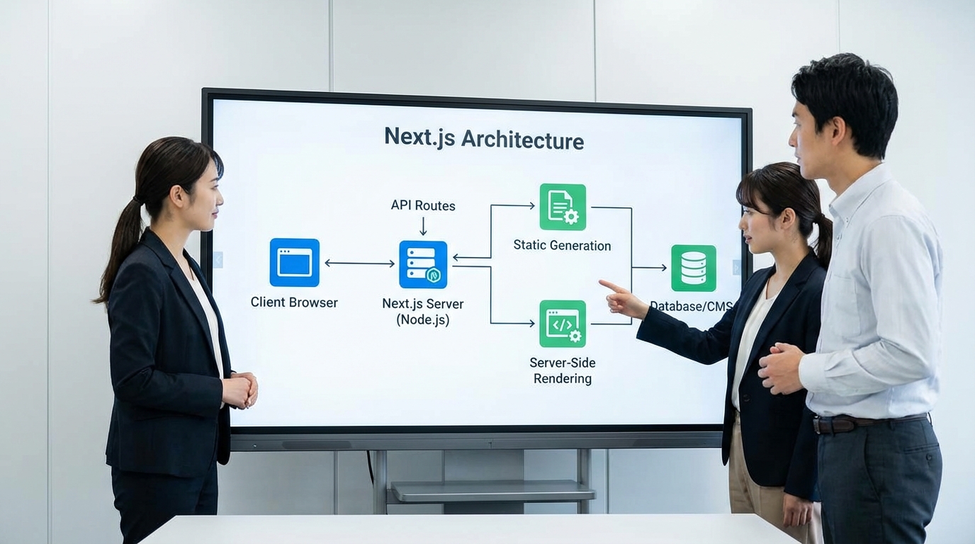 a simple diagram illustrating the architecture of Next.js