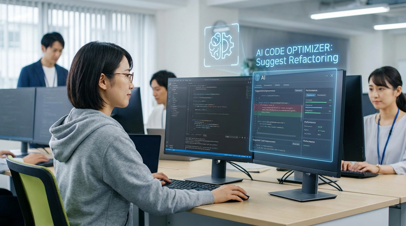An AI suggesting code optimizations on a developer's screen